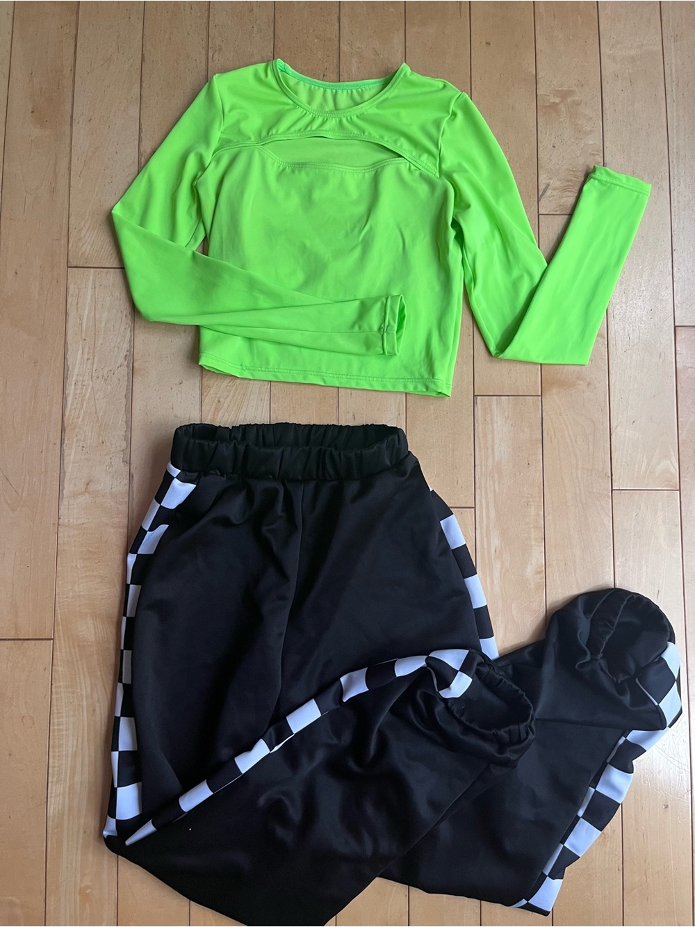 Balera Neon Green & Checkered Hip-Hop Dance Costume Set